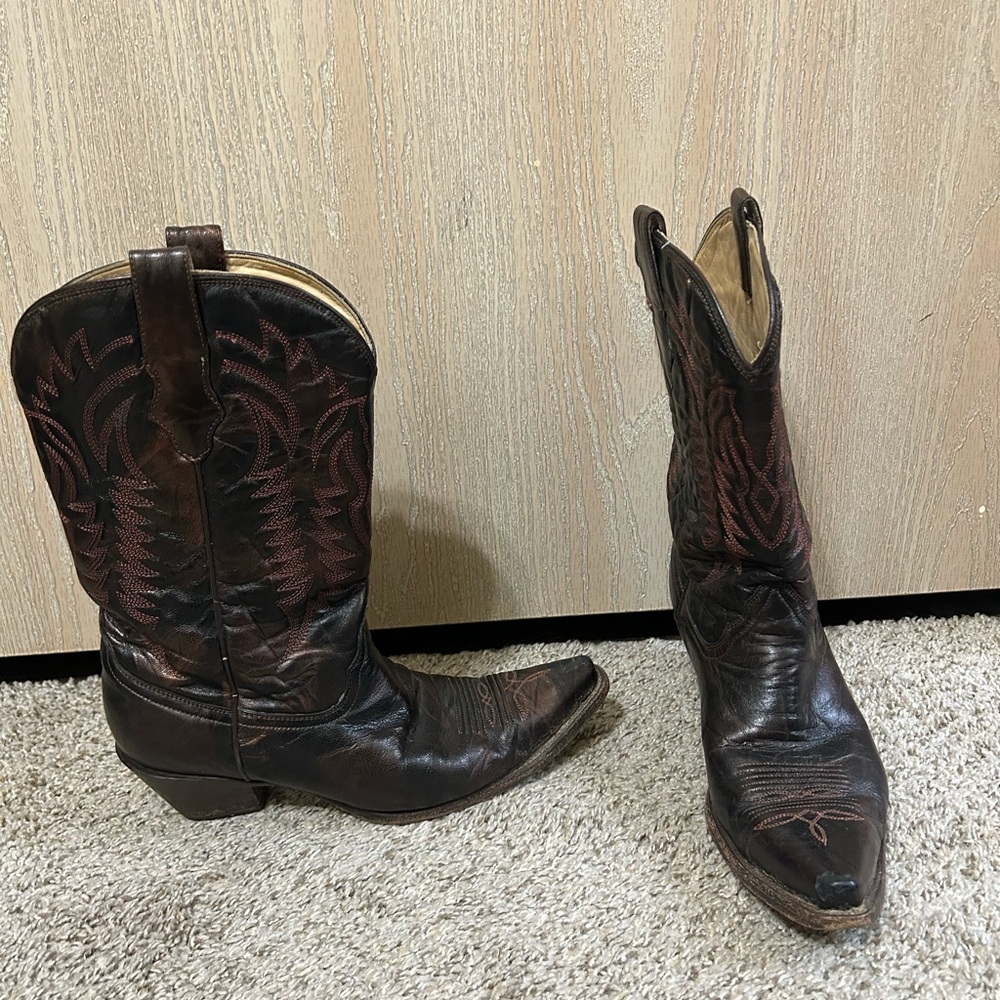 Corral Black Brown Leather Western Cowboy Boot Stitching Women's Size 10 Outdoor